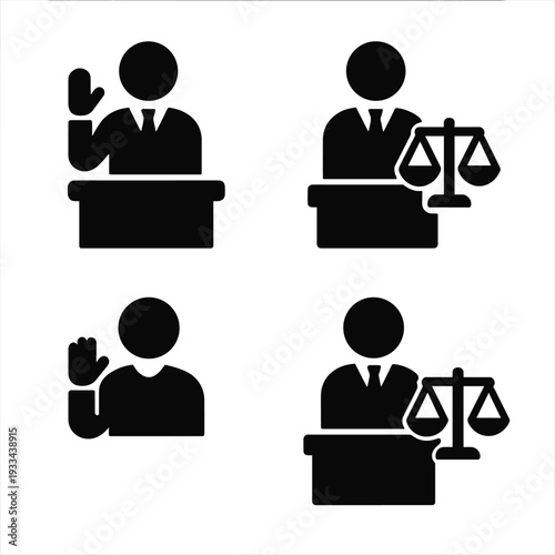 Legal and justice icons featuring scales, law, and courtroom themes