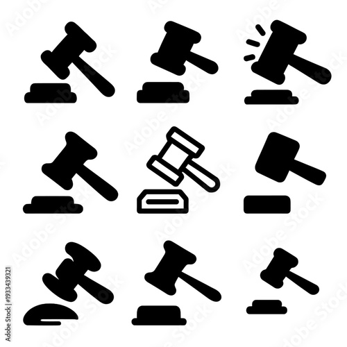Variety of gavel icons on gradient background for legal themes