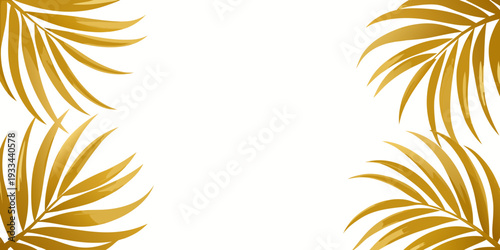 Golden tropical palm leaves border design, vector