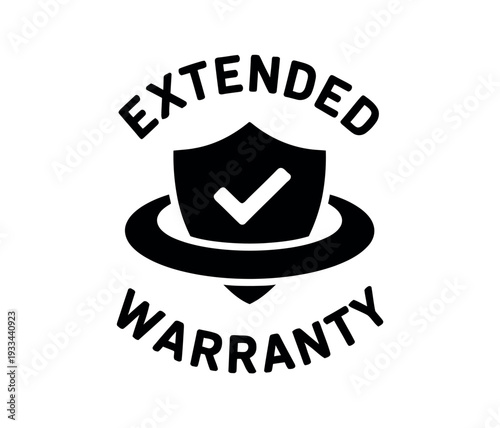 A black and white logo for an extended warranty program with a shield and checkmark