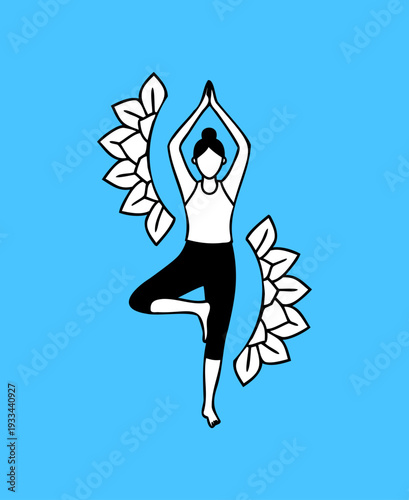 Yoga Tree Pose Vector Illustration - Minimalist Wellness and Balance Concept