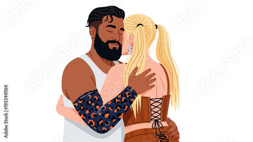 Loving Couple Embracing Together, Diverse Man and Woman Sharing an Affectionate Moment