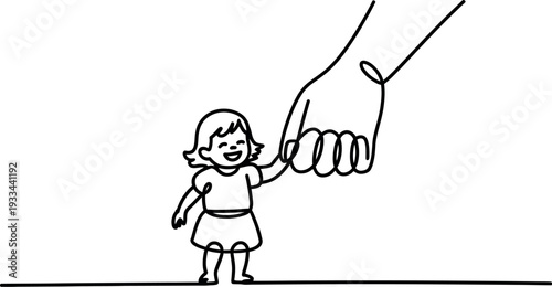 A cartoon drawing of a little girl holding an adult's hand for protection and guidance.