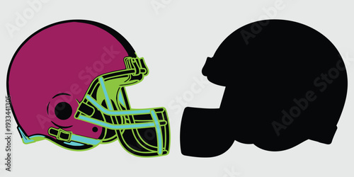 American football helmet facing a human silhouette in profile