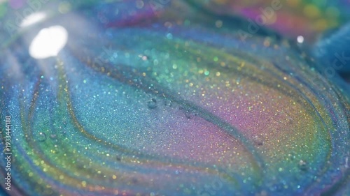Abstract Iridescent Swirls with Glitter and Light Reflections.