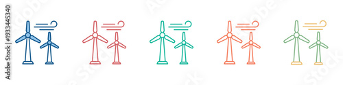 Wind Turbine Icon Set Multiple Style Collection