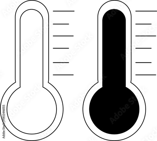 Two simple thermometers, one white and one black, showing temperature readings with horizontal mark lines.