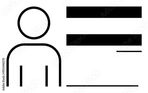 Abstract person icon with two bold horizontal bars and one thin line representing information fields. Ideal for identity, profile, form, registration, database, account, organization, simple flat