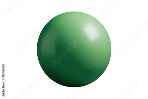 Green glossy 3d sphere with smooth surface and reflection, geometric shape, orb isolated with transparent background