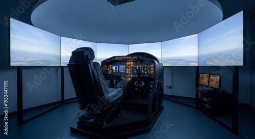 Flight Simulator Cockpit Training Room Interior.