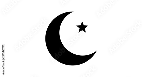 Crescent Moon and Star Symbol Illustration.