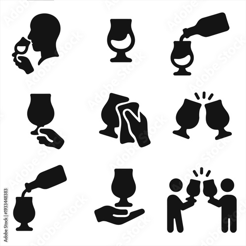 Craft beer silhouettes: tasting, pouring, and cheers icons collection