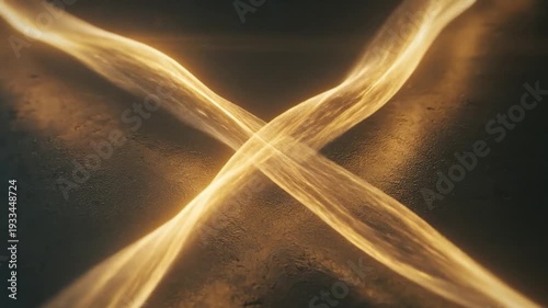 Abstract Golden Light Trails Crossing Over Dark Background with Energy Flow.