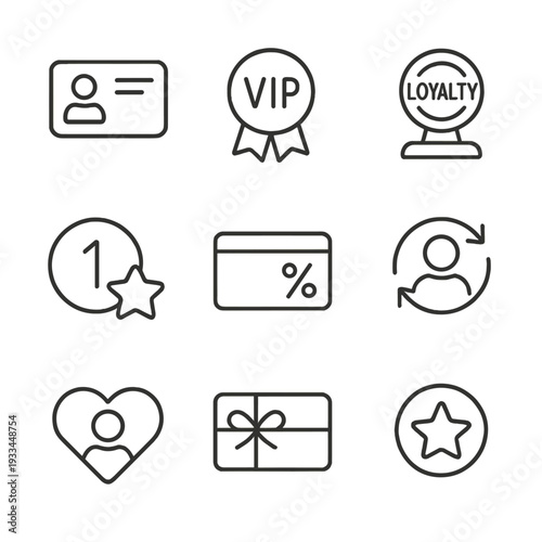 Loyalty and membership icon set featuring vip, rewards, and gift concepts