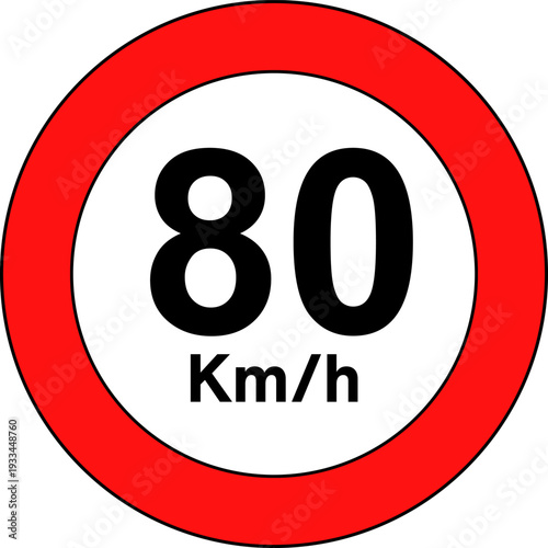 Speed limit 80 kmh traffic sign, Speed limit 80 sign