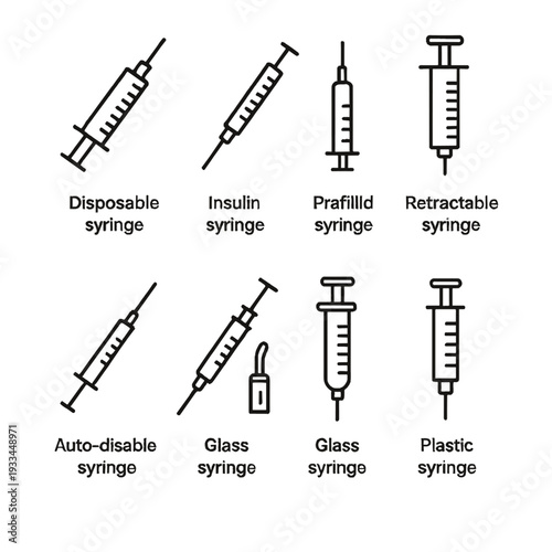 Various types of syringes for medical use