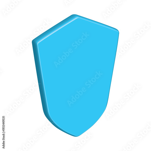 Blue 3D shield vector icon. Isometric protection symbol for security, insurance guarantee, data privacy, and cybersecurity defense. Minimalist empty shield template for branding. Isolated object.