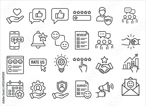 Set of 25 Customer Feedback and Review Line Icons Vector
