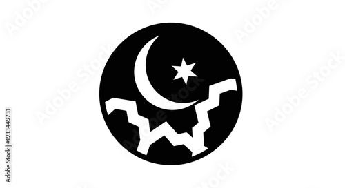 Crescent Moon Star Symbol Icon Design.