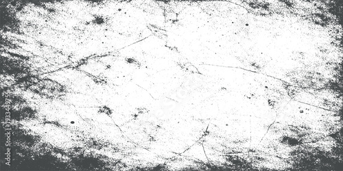 Black and White Grunge Texture Background Featuring Distressed Scratches, Cracked Concrete Surface, Dust Splatter, Dirty Stains and Dark Vignette Border Vintage Graphic Overlay