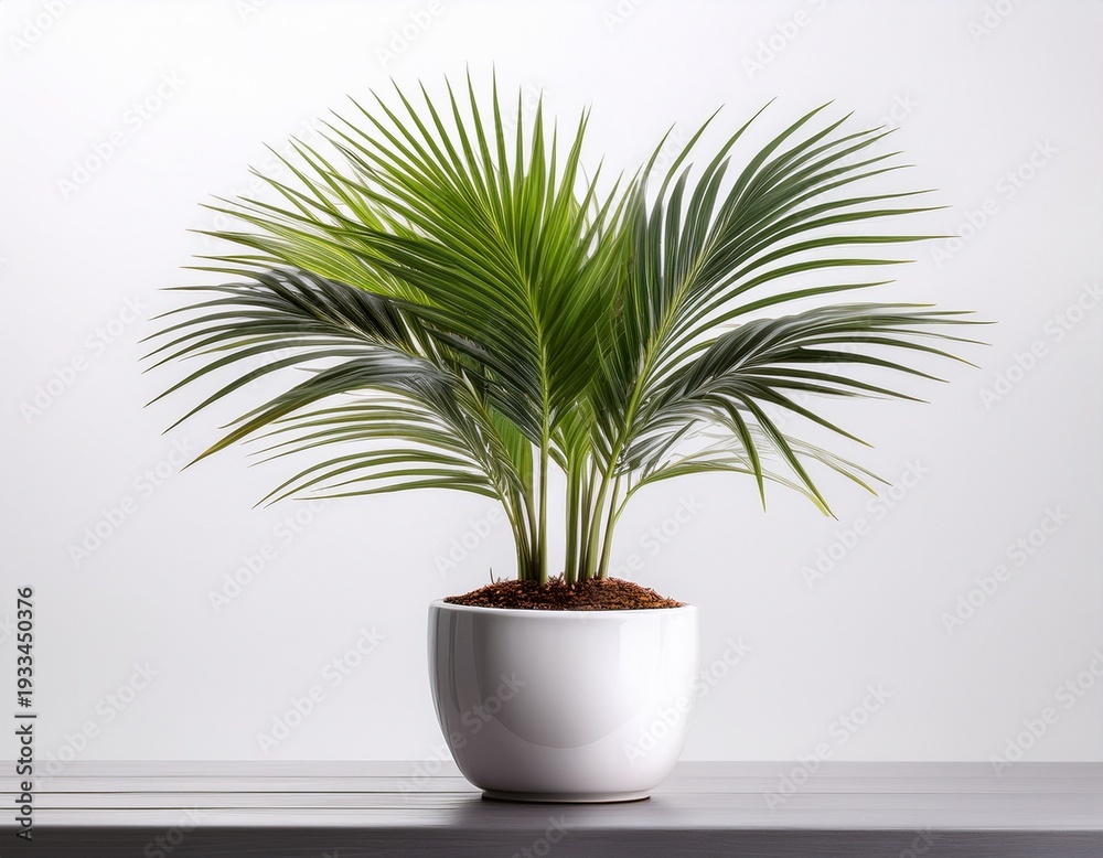 Fototapeta premium small ponytail palm tree in white pot isolated on white background