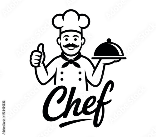A cartoon chef giving a thumbs up while holding a covered dish