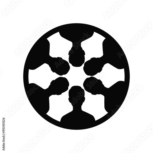 Black silhouette of people arranged in a circular collaborative design