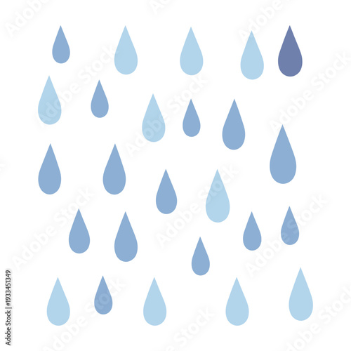 A collection of blue teardrop shapes resembling falling raindrops