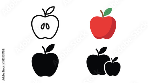 A vibrant and versatile set of apple illustrations in different styles, perfect for design projects, showcasing a range of artistic approaches.