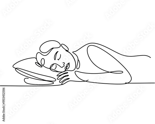 A serene line drawing of a person peacefully sleeping on a pillow