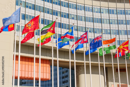 Vibrant International Flags in Vienna UN Plaza