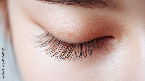 目を閉じた女性のまつ毛クローズアップ美容イメージ
