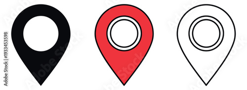 Modern graphic map pin icons set featuring different styles for location and navigation applications
