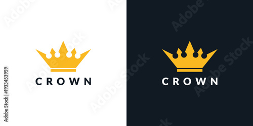Premium style abstract gold crown logo symbol. Royal king icon. Modern luxury brand element sign. Vector illustration.