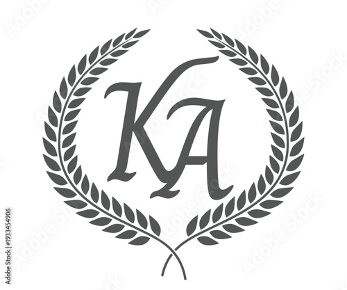 Initial letter K and A, KA monogram logo design with laurel wrea