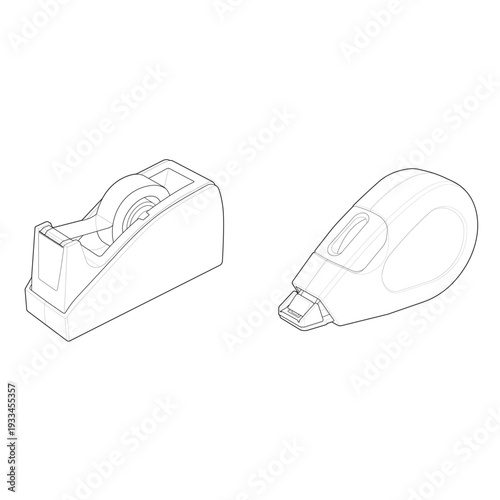 Isometric tape dispenser and adhesive runner mechanical blueprint