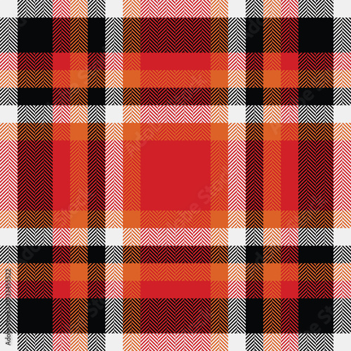Gift card texture background vector, funky fabric check seamless. 1940s tartan pattern plaid textile in black and red colors.