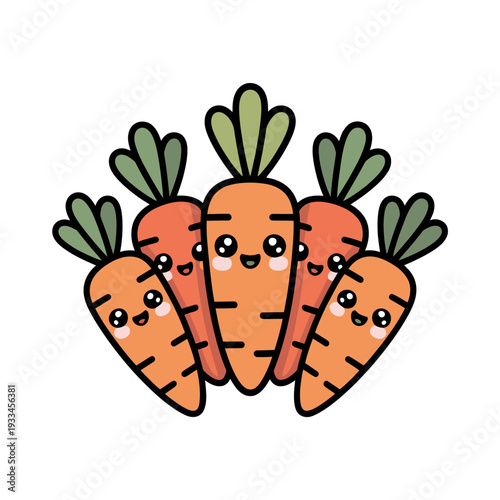 Five adorable cartoon carrots with smiling faces