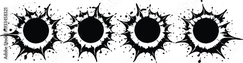 Set of 4 black bullet hole vector illustrations with splatter