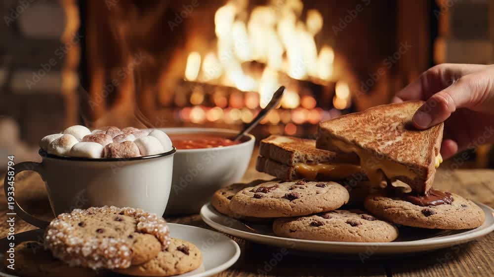 custom made wallpaper toronto digitalCozy scene with food near a fireplace warm lighting with cookies and beverage