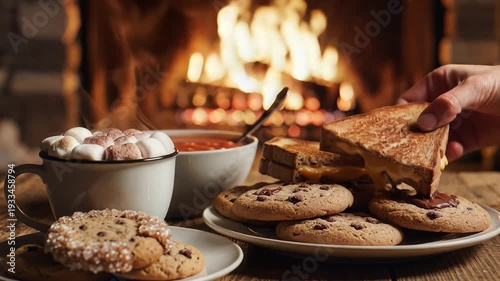 Wallpaper Mural Cozy scene with food near a fireplace warm lighting with cookies and beverage Torontodigital.ca