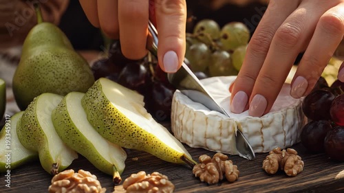 Wallpaper Mural Fresh fruit and cheese arrangement on wooden surface close up Torontodigital.ca