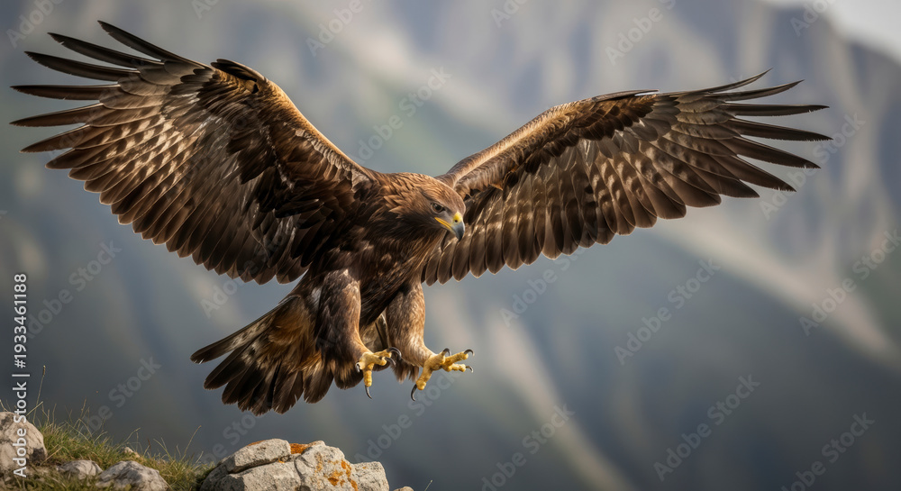 Fototapeta premium Majestic eagle captured mid flight with wings fully spread showcasing power and precision