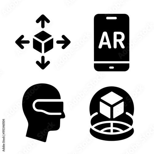 Augmented reality and virtual reality icons on dark background