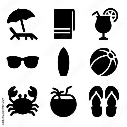 Summer icons: beach essentials for vacation and travel inspiration