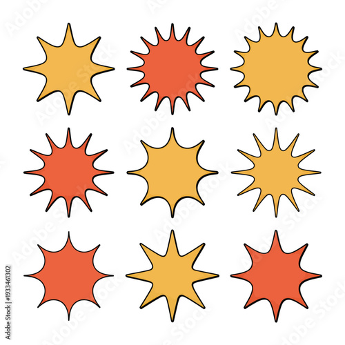 Bursting with Colors: A vibrant array of starbursts radiates energy and excitement, perfect for adding a touch of dynamism and visual flair to any creative project. 