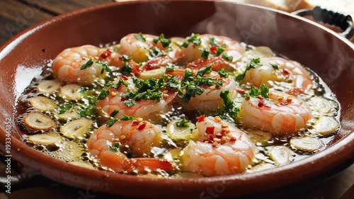 Wallpaper Mural Shrimp dish in a clay bowl overhead view with seasoning and ingredients Torontodigital.ca