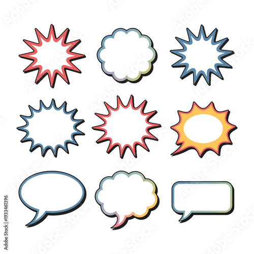 Comic Speech Bubble Collection: A diverse collection of vibrant comic speech bubbles. Designed to infuse any project with dynamic flair and visual interest.