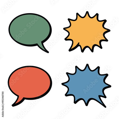 Speech Bubble Collection: A collection of various colorful speech bubbles. Each bubble is a unique shape and color, ready to bring your message to life.