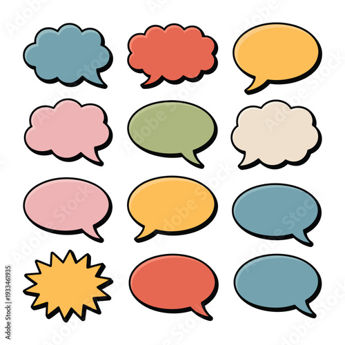 Colorful Dialog Bubbles: A vibrant collection of dialog bubbles, each with unique shapes and hues, ready to convey thoughts, ideas, and conversation in a dynamic and engaging visual display.